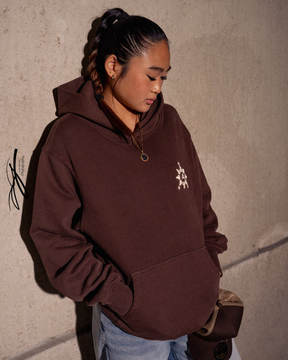 # Brown Puff Embroidered Hoodie Oversize Pre-Shrunk, Unisex