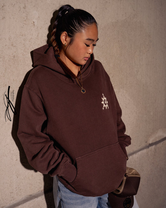 # Brown Puff Embroidered Hoodie Oversize Pre-Shrunk, Unisex