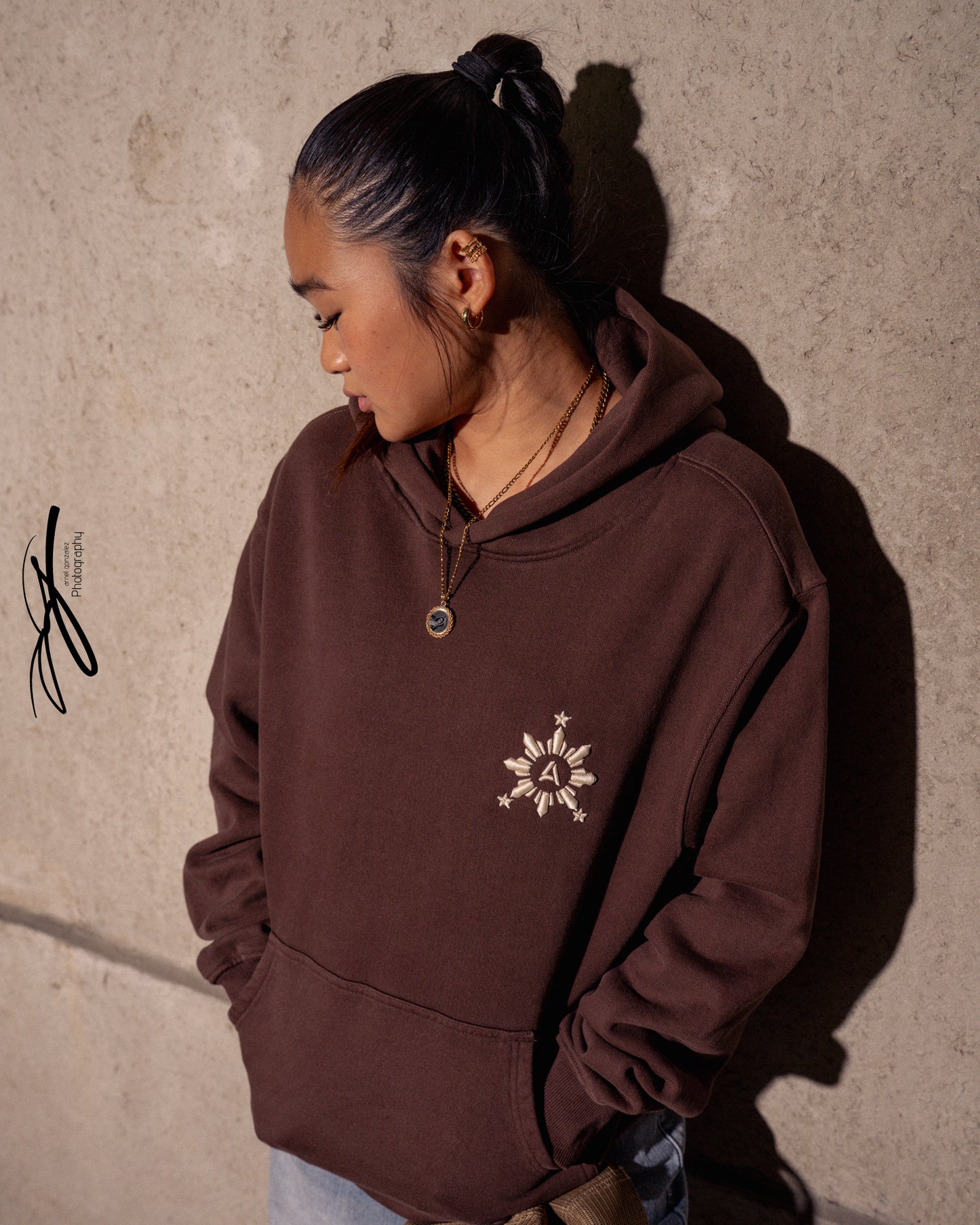 # Brown Puff Embroidered Hoodie Oversize Pre-Shrunk, Unisex