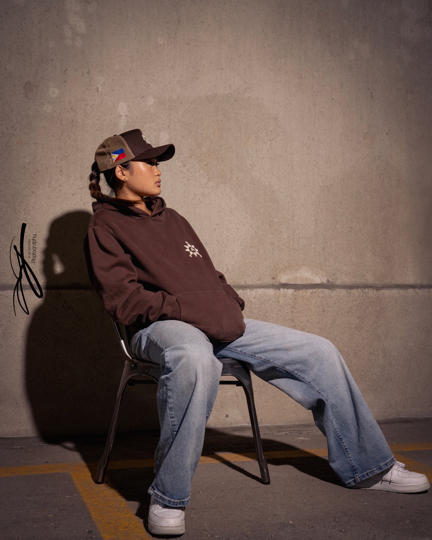 # Brown Puff Embroidered Hoodie Oversize Pre-Shrunk, Unisex