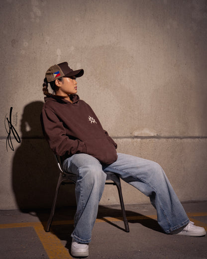 # Brown Puff Embroidered Hoodie Oversize Pre-Shrunk, Unisex