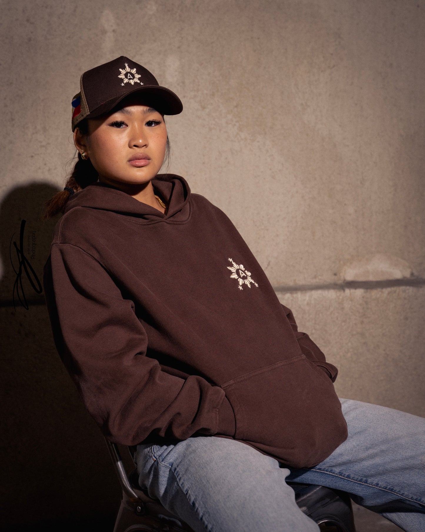 # Brown Puff Embroidered Hoodie Oversize Pre-Shrunk, Unisex