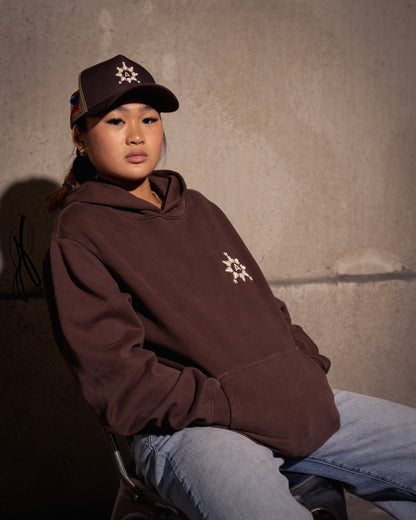 # Brown Puff Embroidered Hoodie Oversize Pre-Shrunk, Unisex