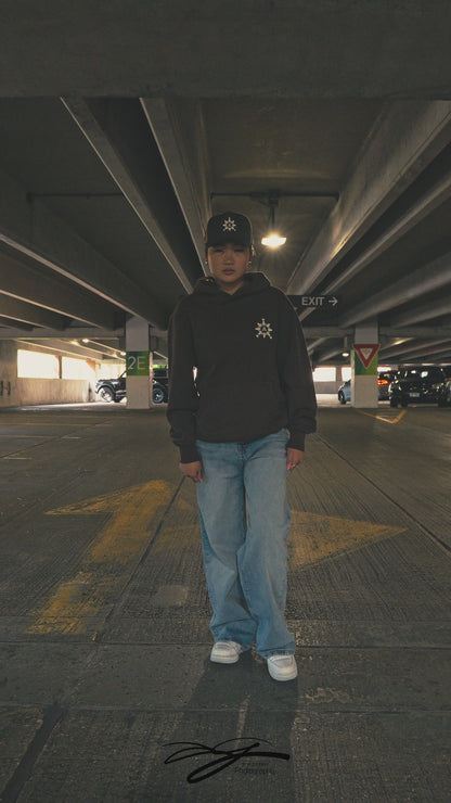 # Brown Puff Embroidered Hoodie Oversize Pre-Shrunk, Unisex